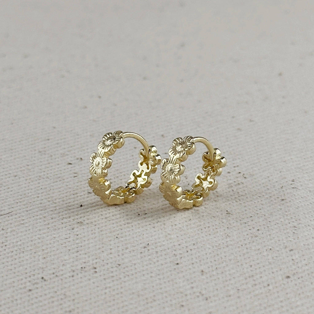 Floral Huggie Hoop Earrings • 18k Gold Filled