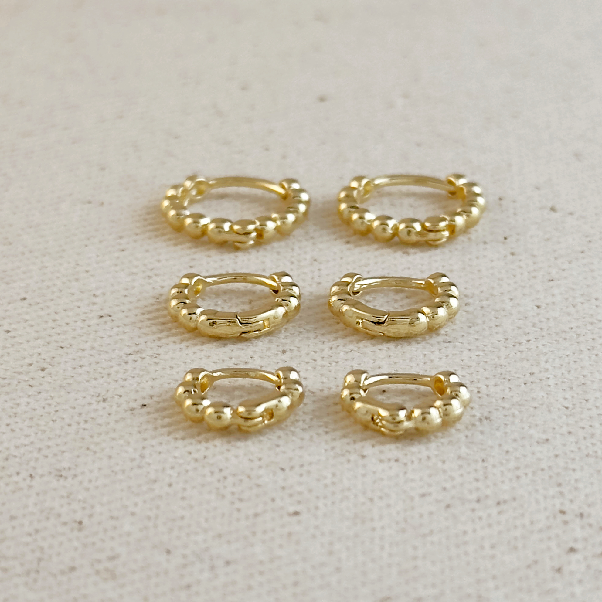 Mini clicker hoop earrings with tiny beads • 18k Gold Filled