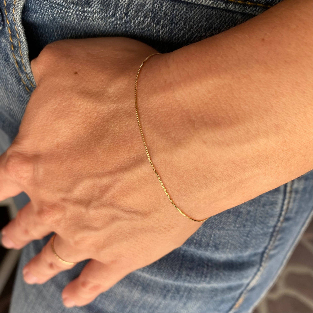 Zapestnica Box Chain 0,5 mm • 18k Gold Filled