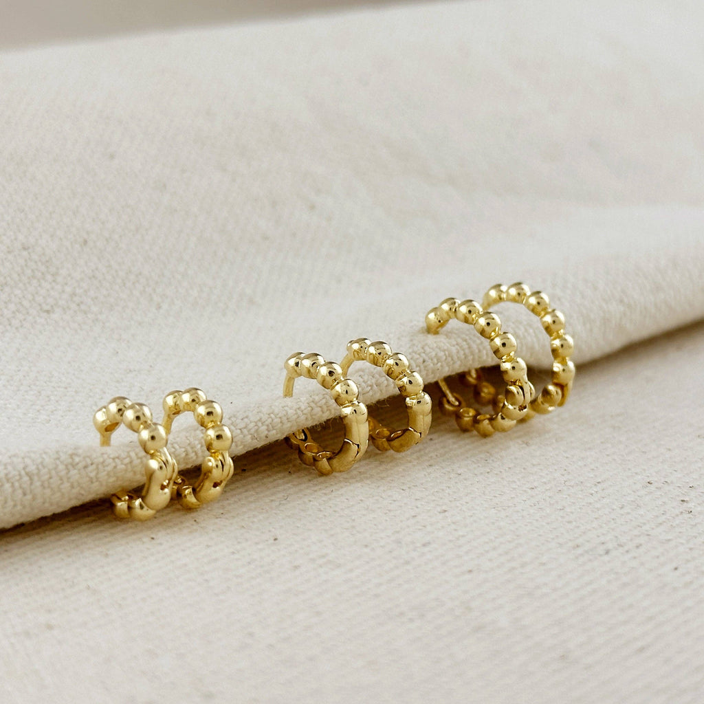 Mini clicker hoop earrings with tiny beads • 18k Gold Filled