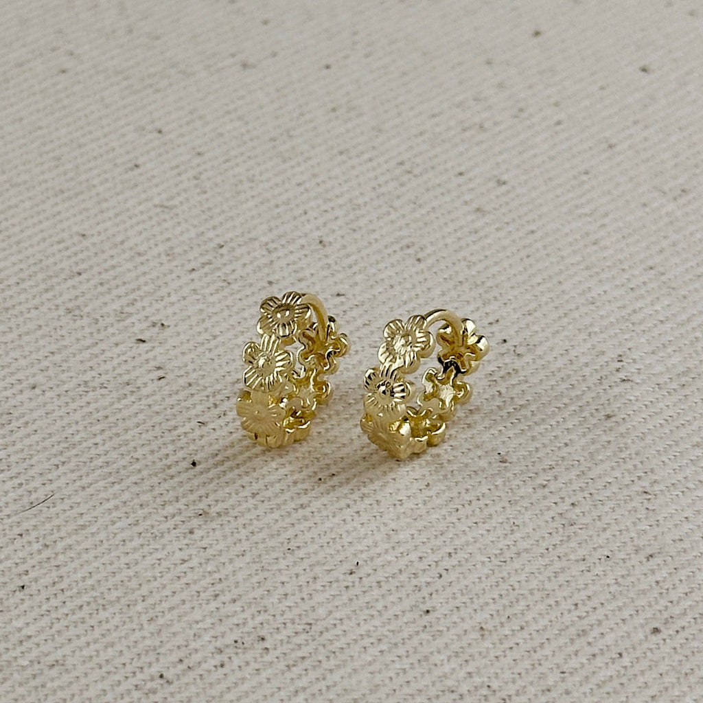 Floral Huggie Hoop Earrings • 18k Gold Filled