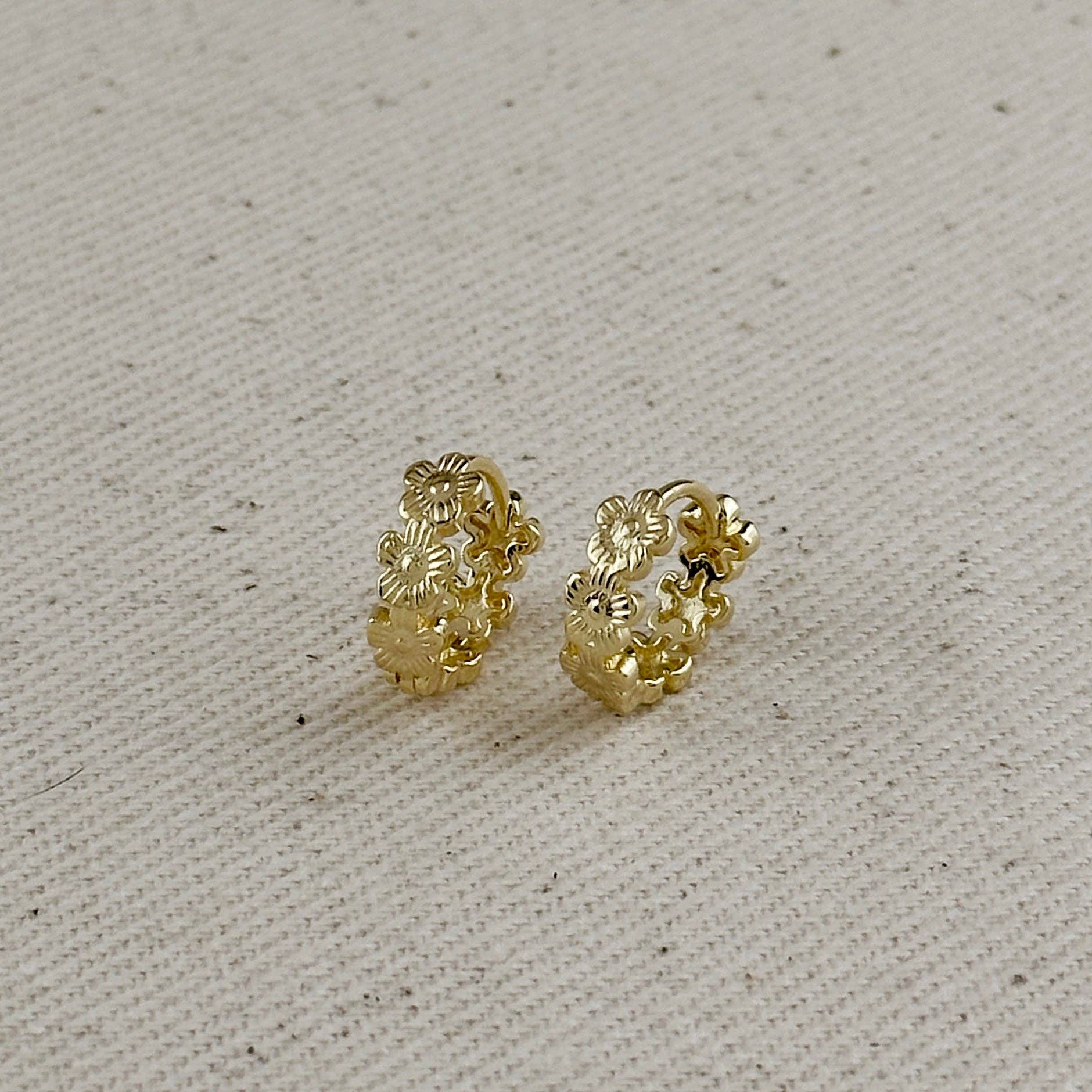 Floral Huggie Hoop Earrings • 18k Gold Filled
