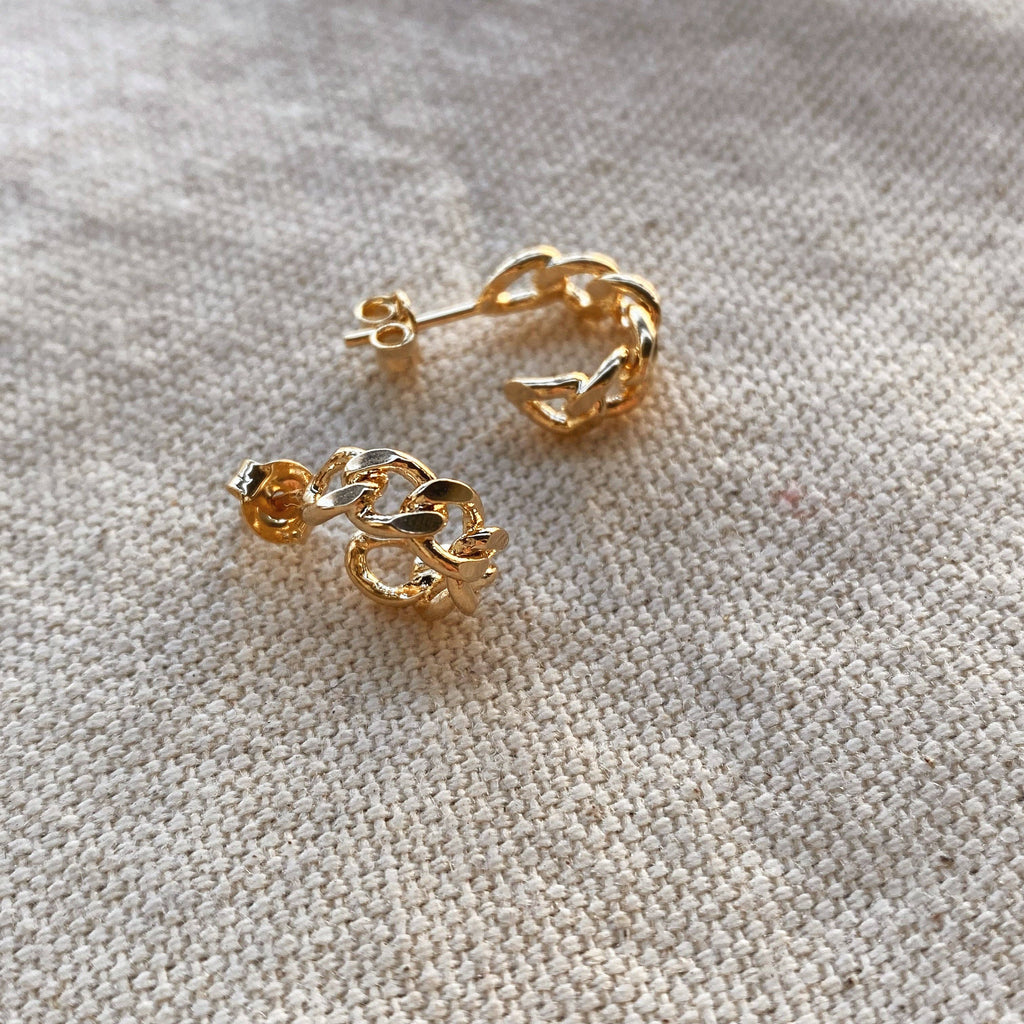 Petite C-hoop Earrings with Cuban Chain • 18k Gold Filled