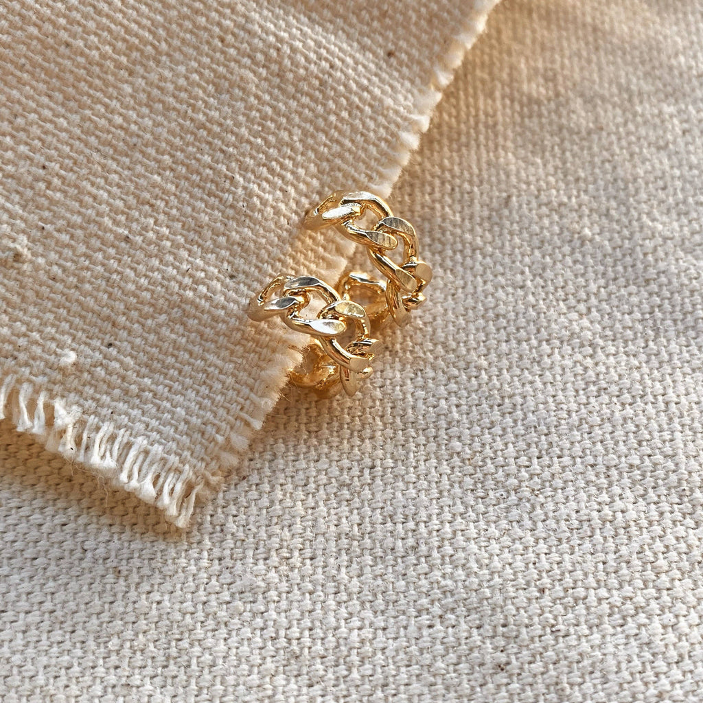 Petite C-hoop Earrings with Cuban Chain • 18k Gold Filled