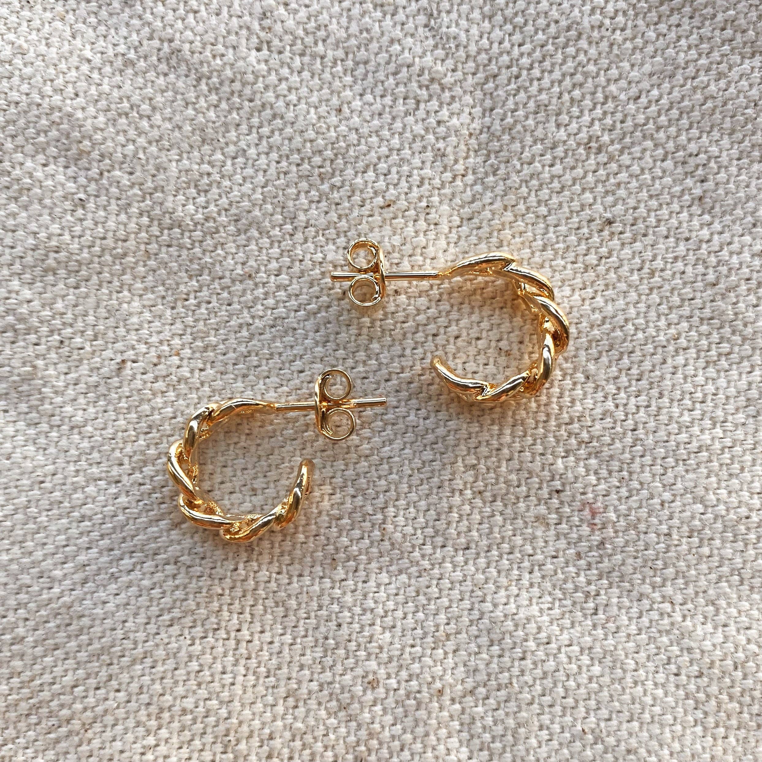 Petite C-hoop Earrings with Cuban Chain • 18k Gold Filled