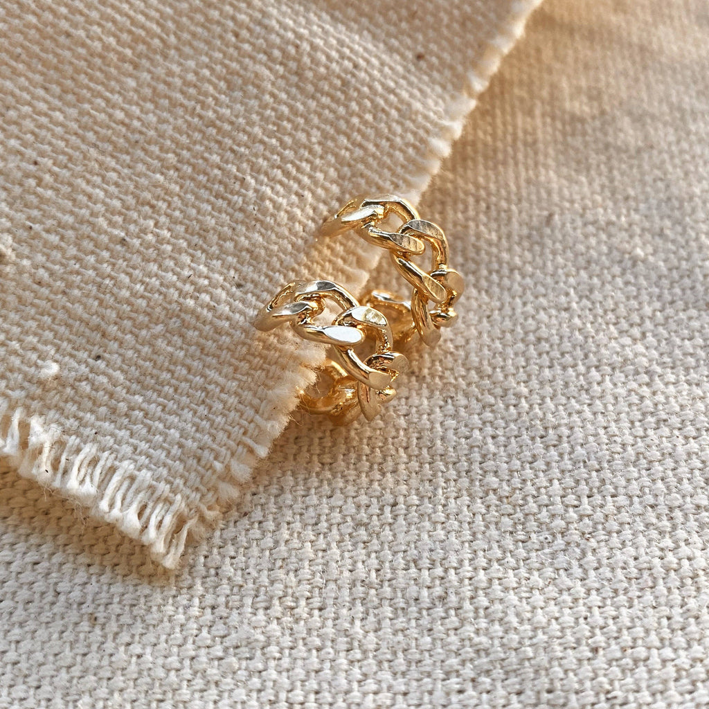 Petite C-hoop Earrings with Cuban Chain • 18k Gold Filled