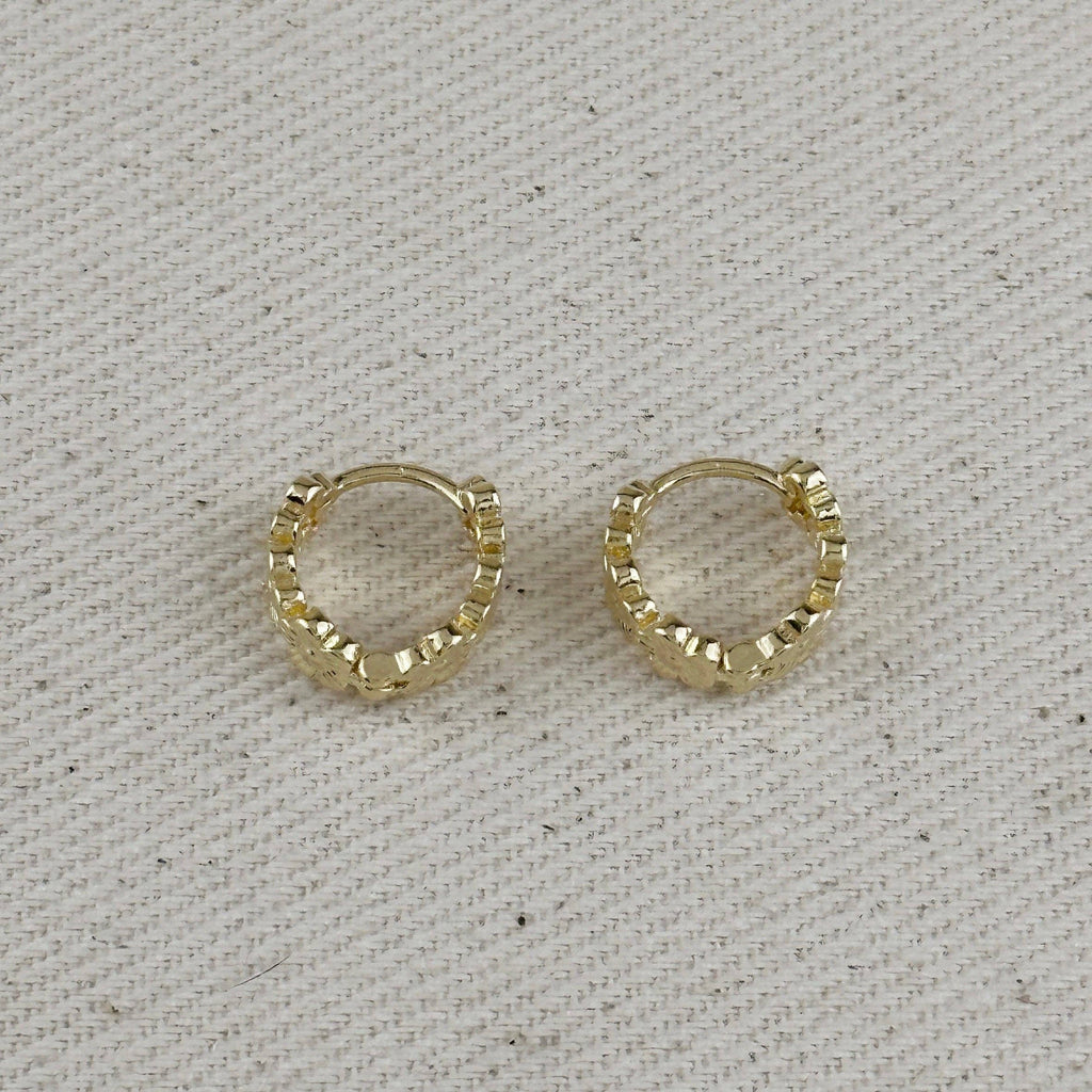 Floral Huggie Hoop Earrings • 18k Gold Filled