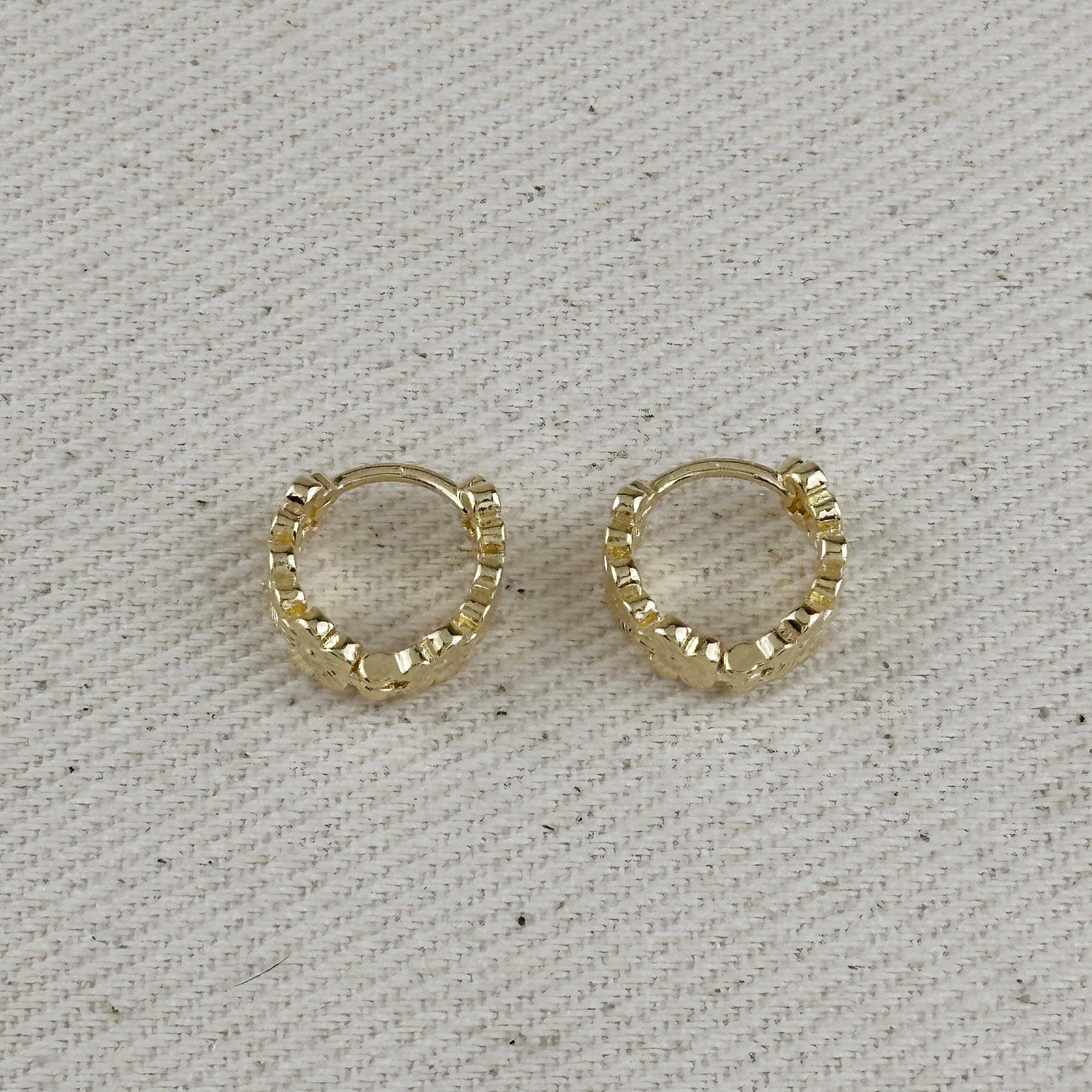 Floral Huggie Hoop Earrings • 18k Gold Filled
