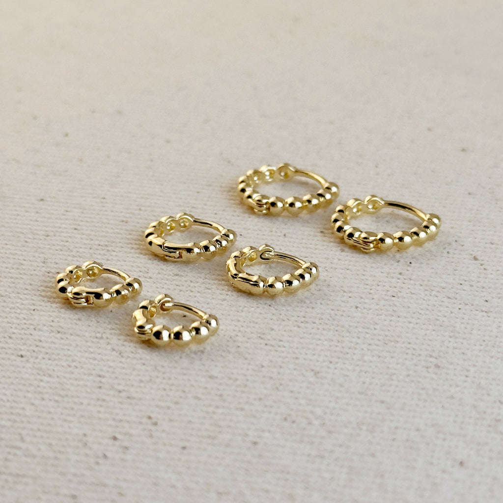 Mini clicker hoop earrings with tiny beads • 18k Gold Filled