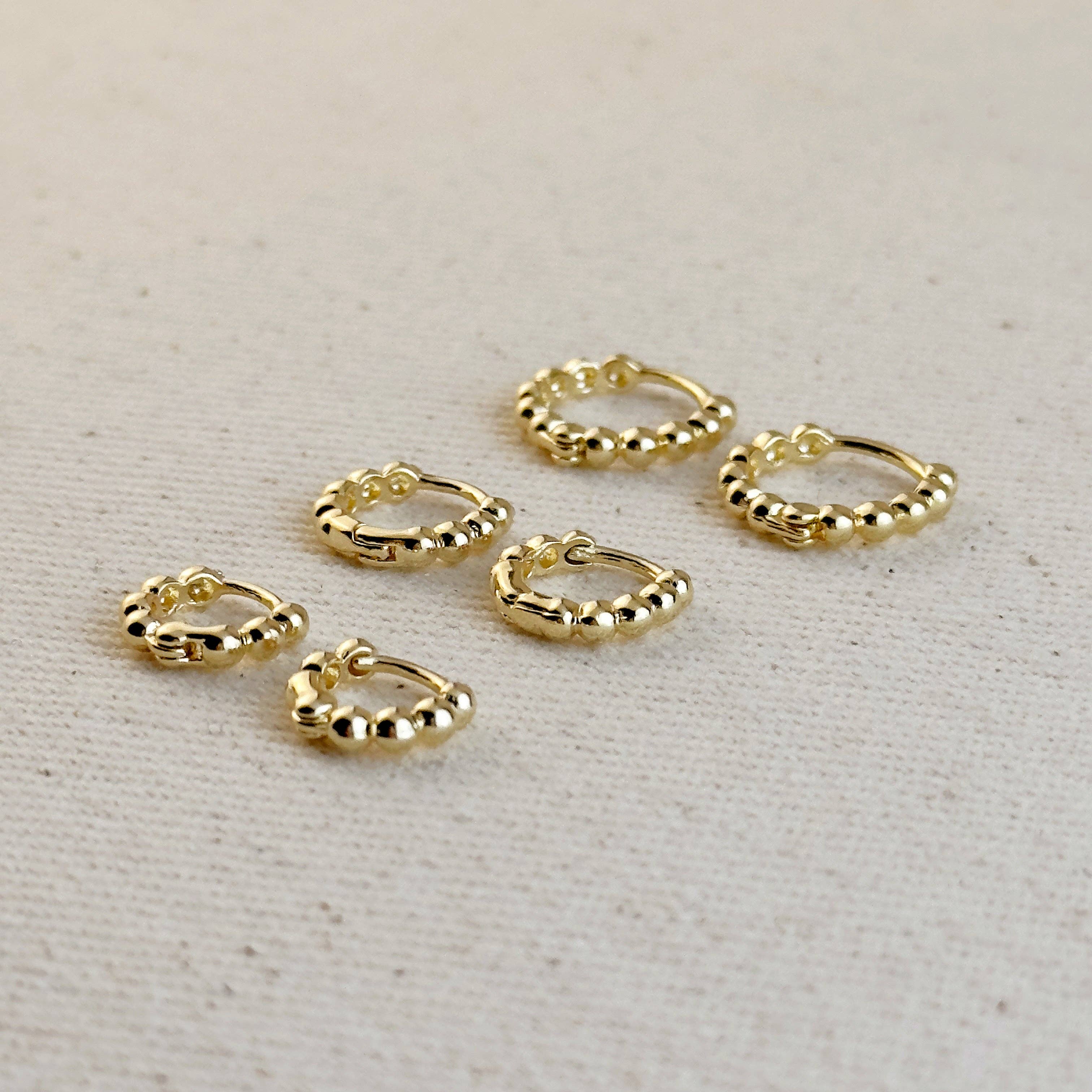 Mini clicker hoop earrings with tiny beads • 18k Gold Filled