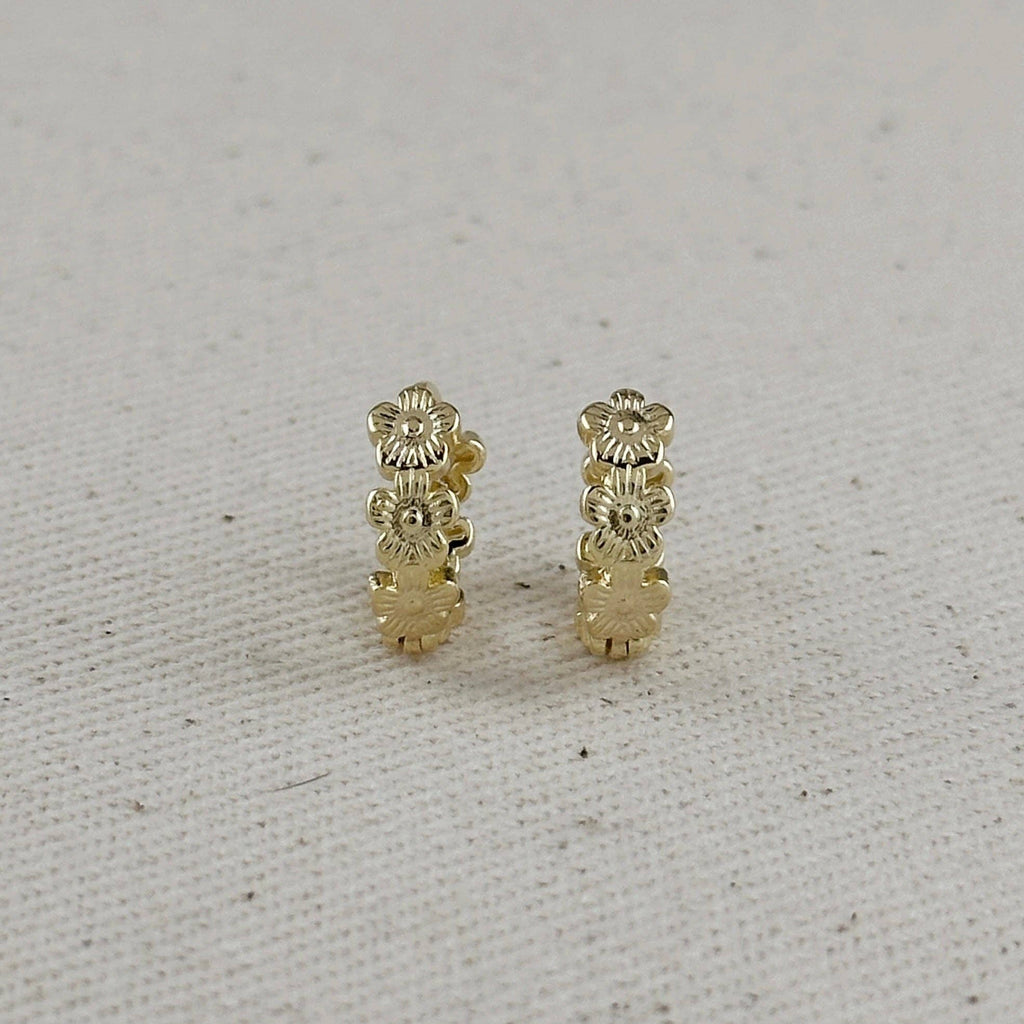 Floral Huggie Hoop Earrings • 18k Gold Filled