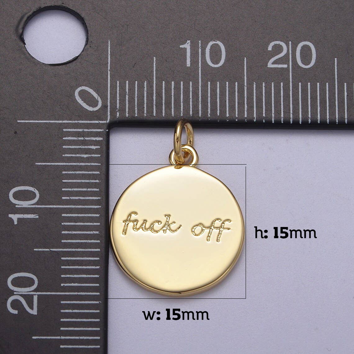 Okrogli disk 'Fuck off' • 18k Gold Filled
