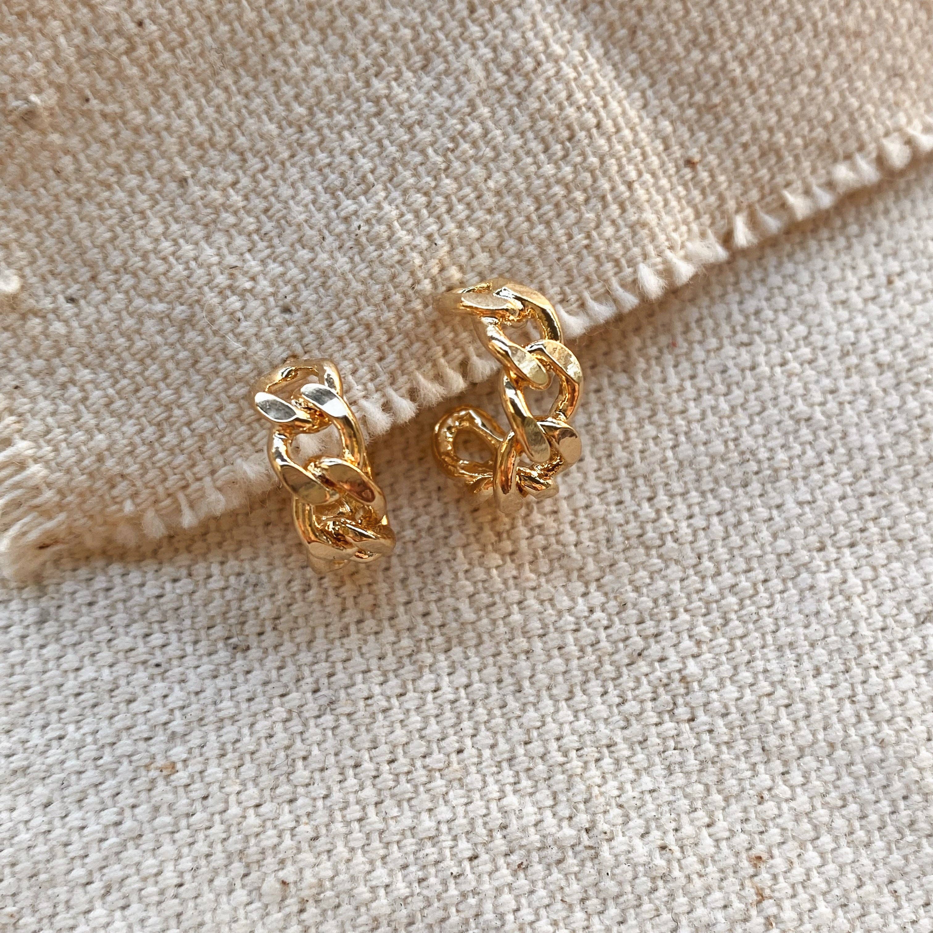 Petite C-hoop Earrings with Cuban Chain • 18k Gold Filled